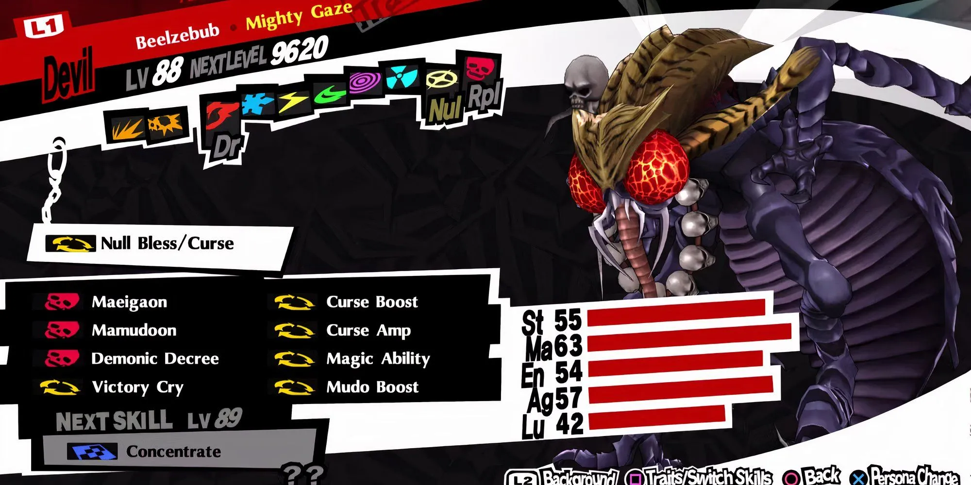 Chỉ số của Beelzebub Persona tối thượng của Devil Arcana trong Persona 5 Royal