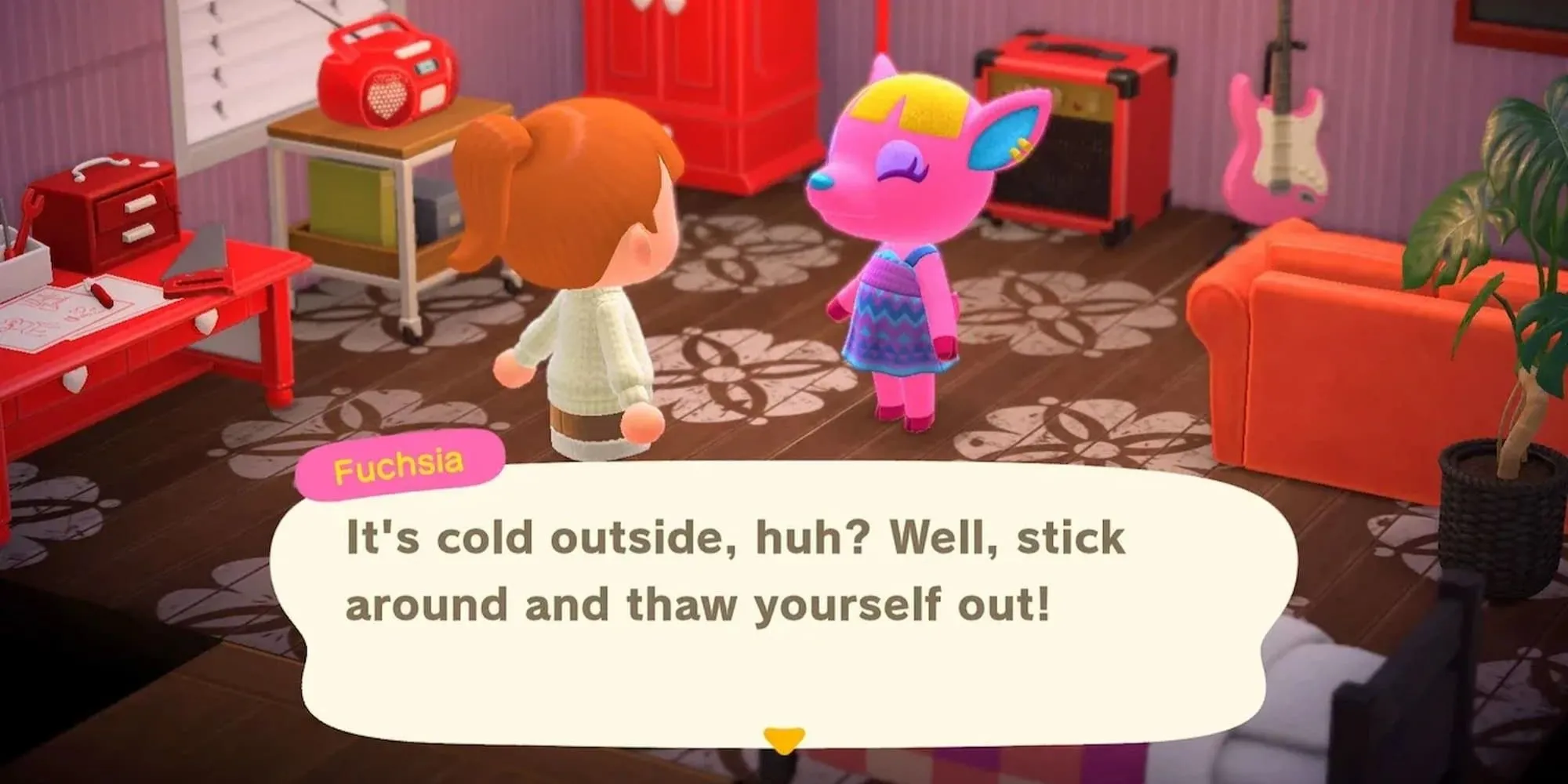 Dân làng Fuchsia đang nói chuyện trong Animal Crossing New Horizons với thiết kế nhân vật chibi
