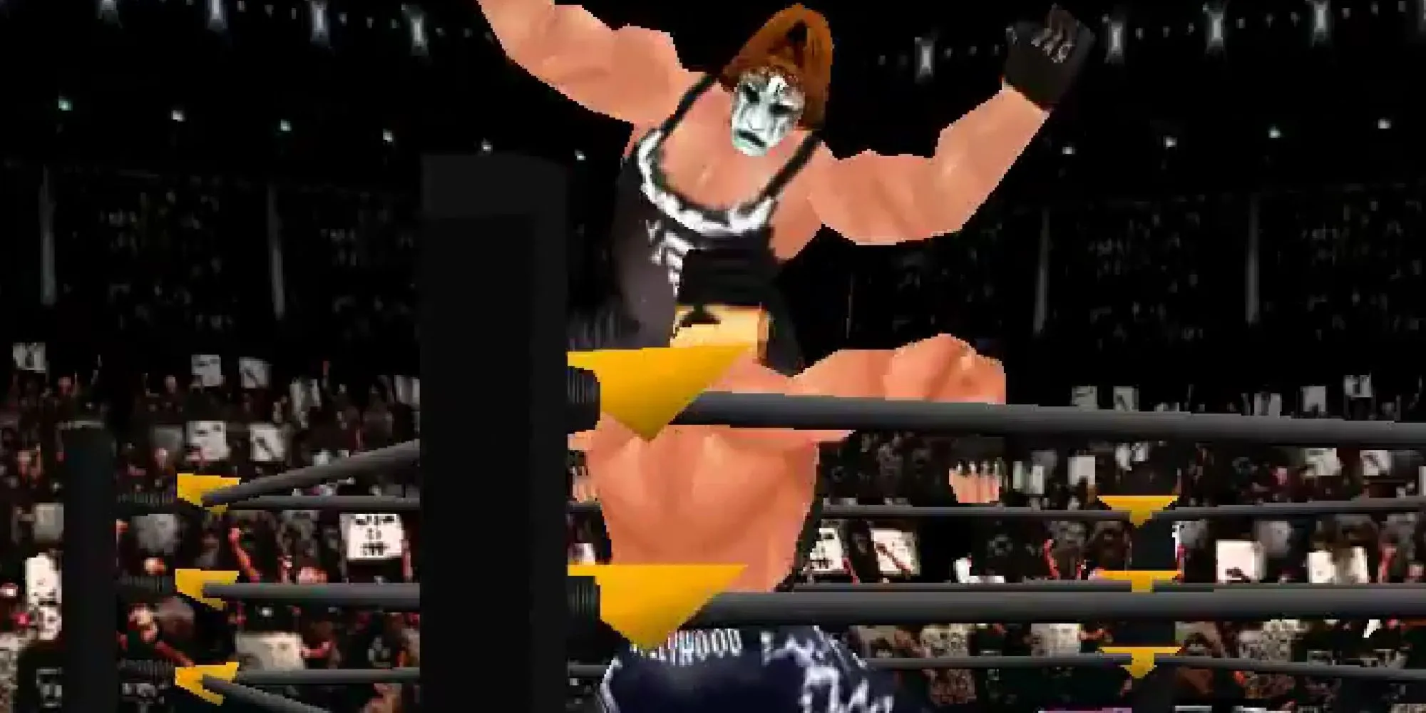 Đô vật Sting thực hiện cú Stinger Splash vào Hulk Hogan trong WCW/NWO Revenge