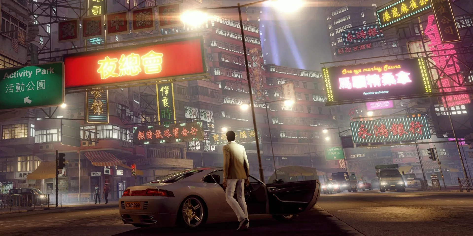 Đường phố Hồng Kông về đêm trong game Sleeping Dogs với không khí tội phạm đặc trưng