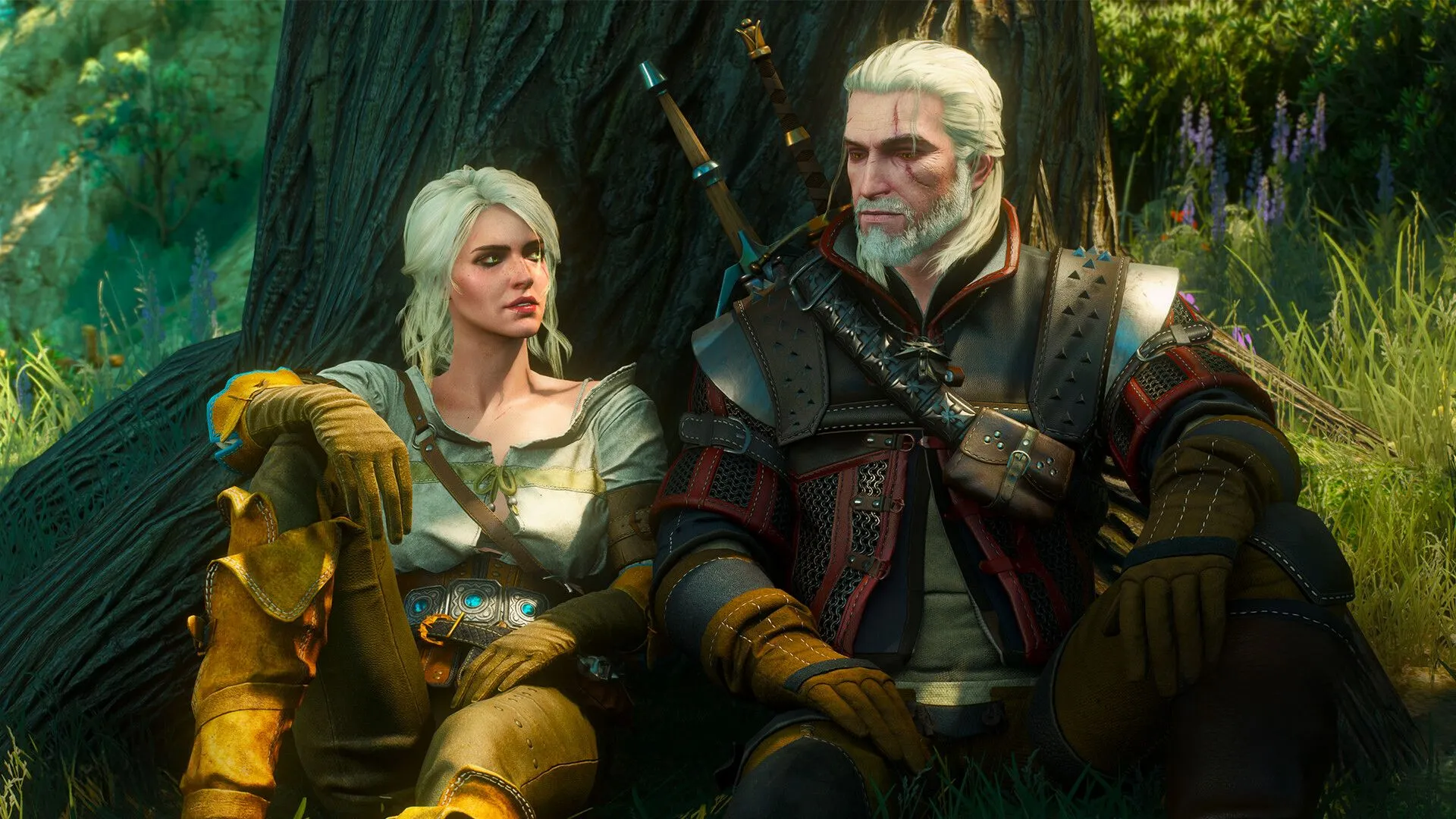 Geralt và Ciri trong The Witcher 3 Wild Hunt giữa khung cảnh tuyết rơi
