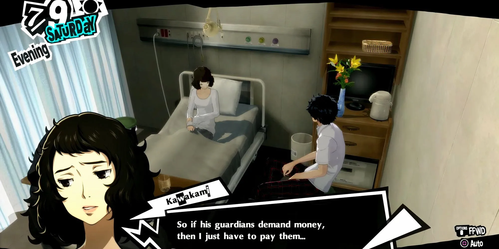 Joker thăm Kawakami trong bệnh viện ở Persona 5 Royal