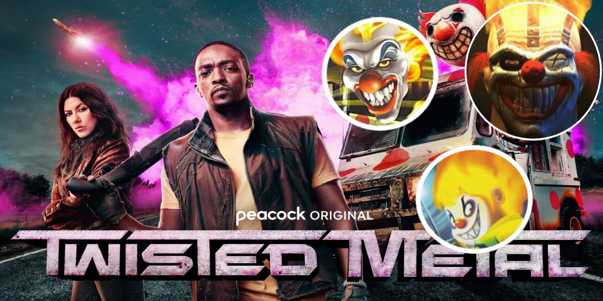Logo phim Twisted Metal trên nền đen và hình ảnh Sweet Tooth
