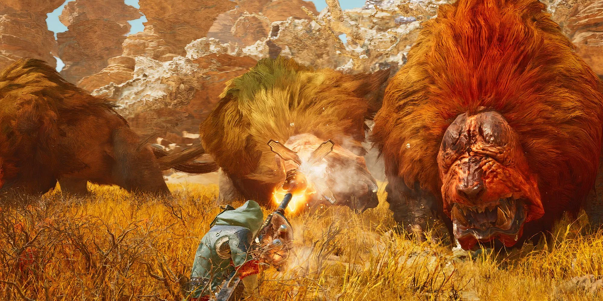 Nhân vật trong Monster Hunter Wilds chiến đấu với quái vật lớn, thể hiện đồ họa và gameplay hành động hấp dẫn của game