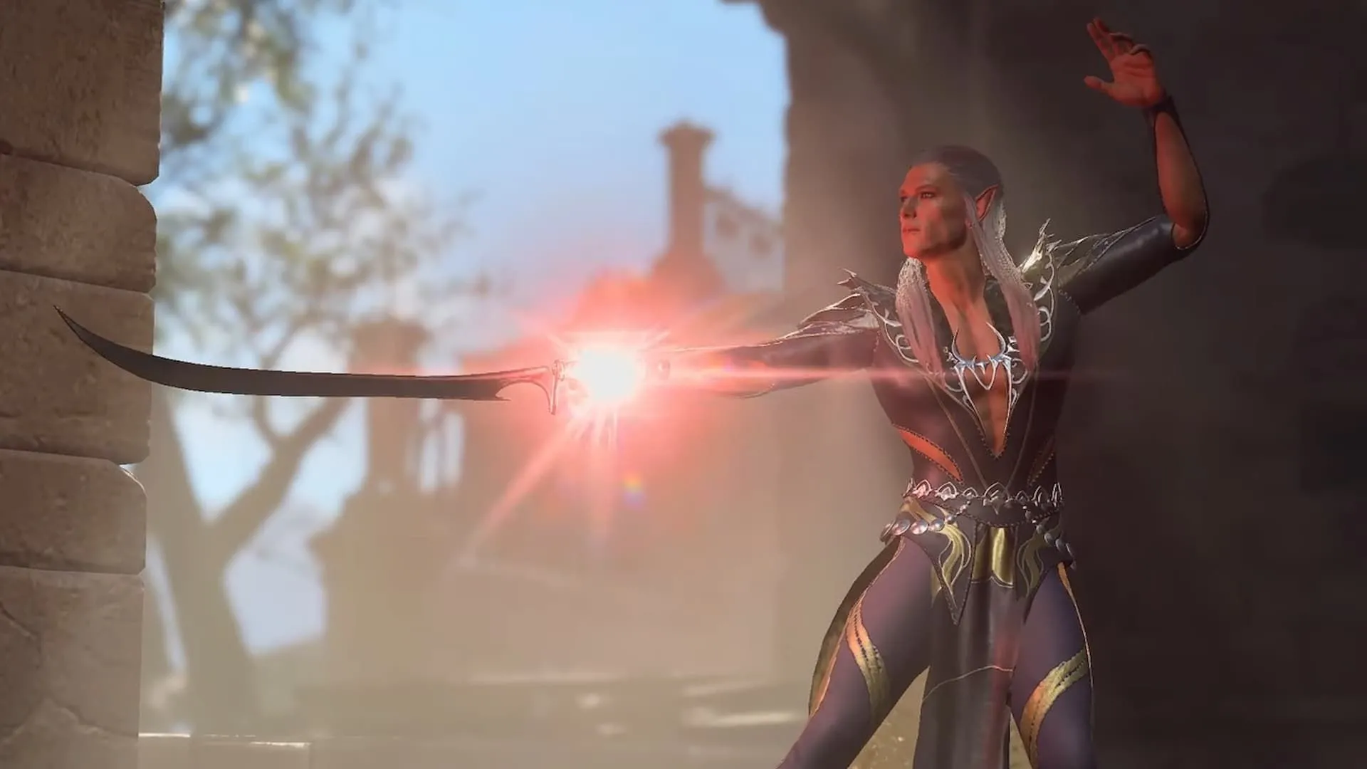 Pháp sư Bladesinger trong Baldur's Gate 3 chuẩn bị chiến đấu cận chiến - minh họa cho tiềm năng tùy biến nhân vật và mod game.