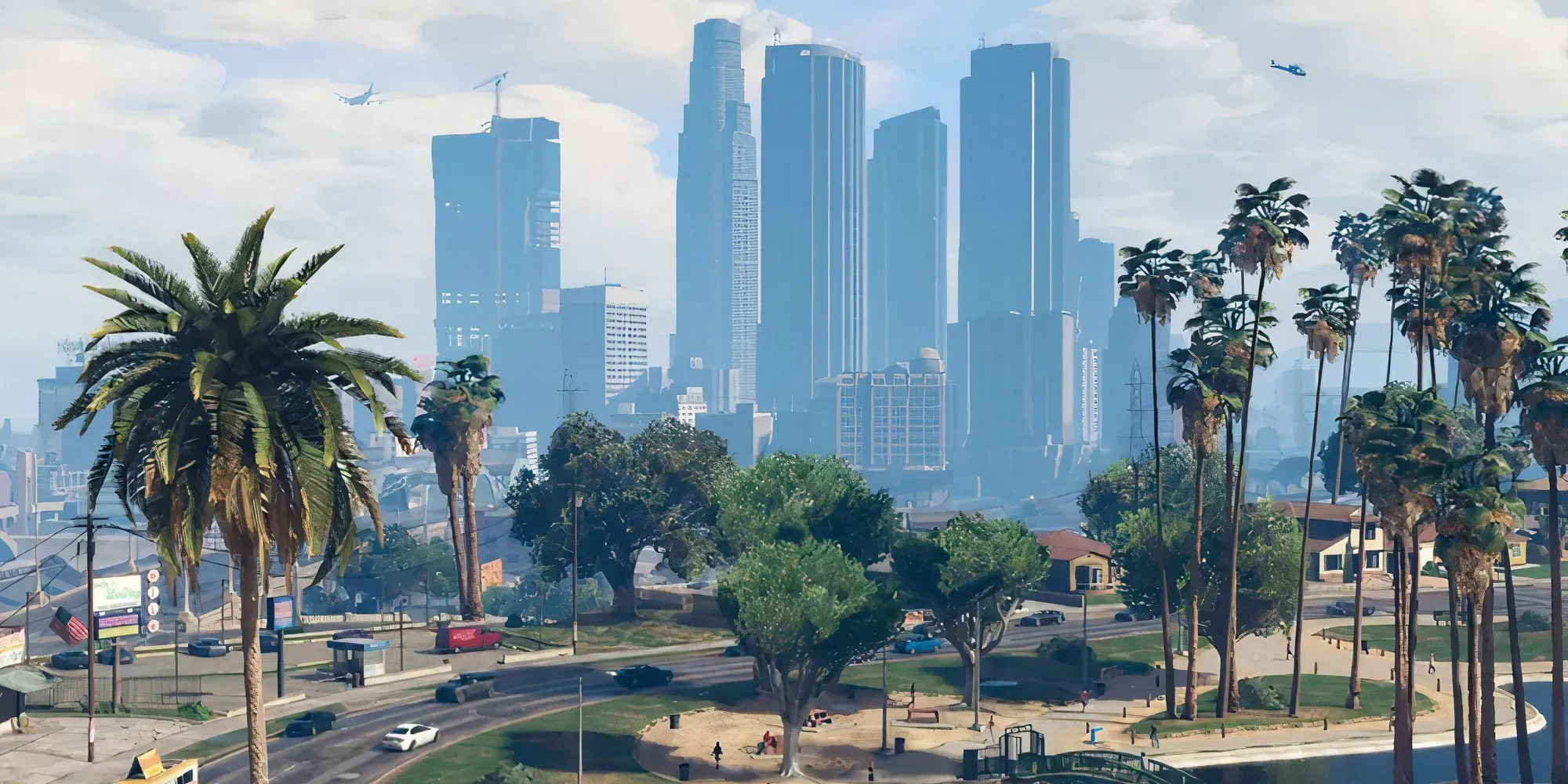 Toàn cảnh thành phố Los Santos trong Grand Theft Auto V nhìn từ trên cao