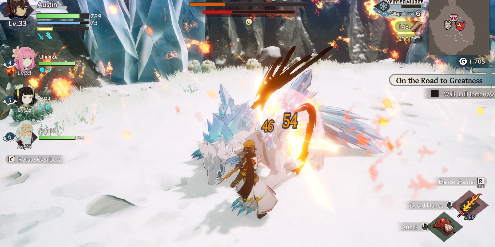 Chiến đấu với boss White Wolf trong Rune Factory Guardians of Azuma