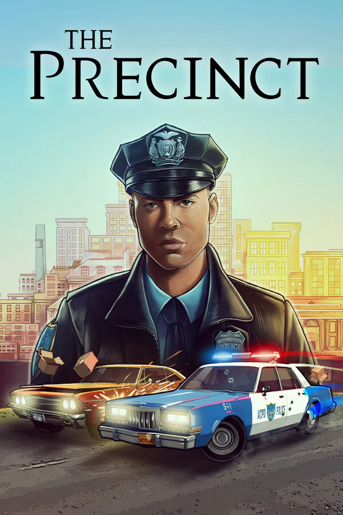 Tuyển tập cảnh chơi và hình ảnh trong game The Precinct, bao gồm xe cảnh sát và góc nhìn top-down