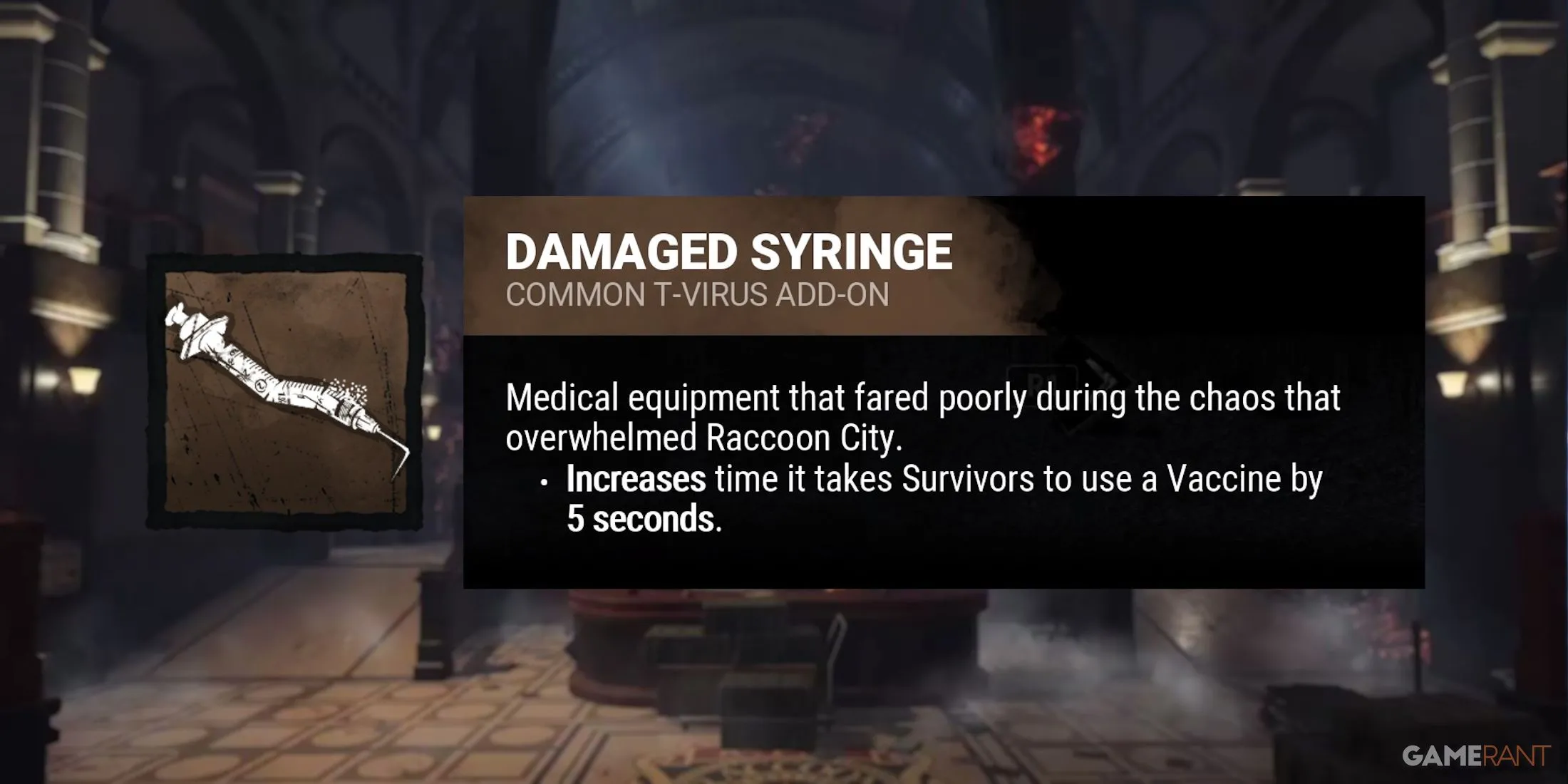 Add-on Damaged Syringe của Nemesis trong Dead by Daylight