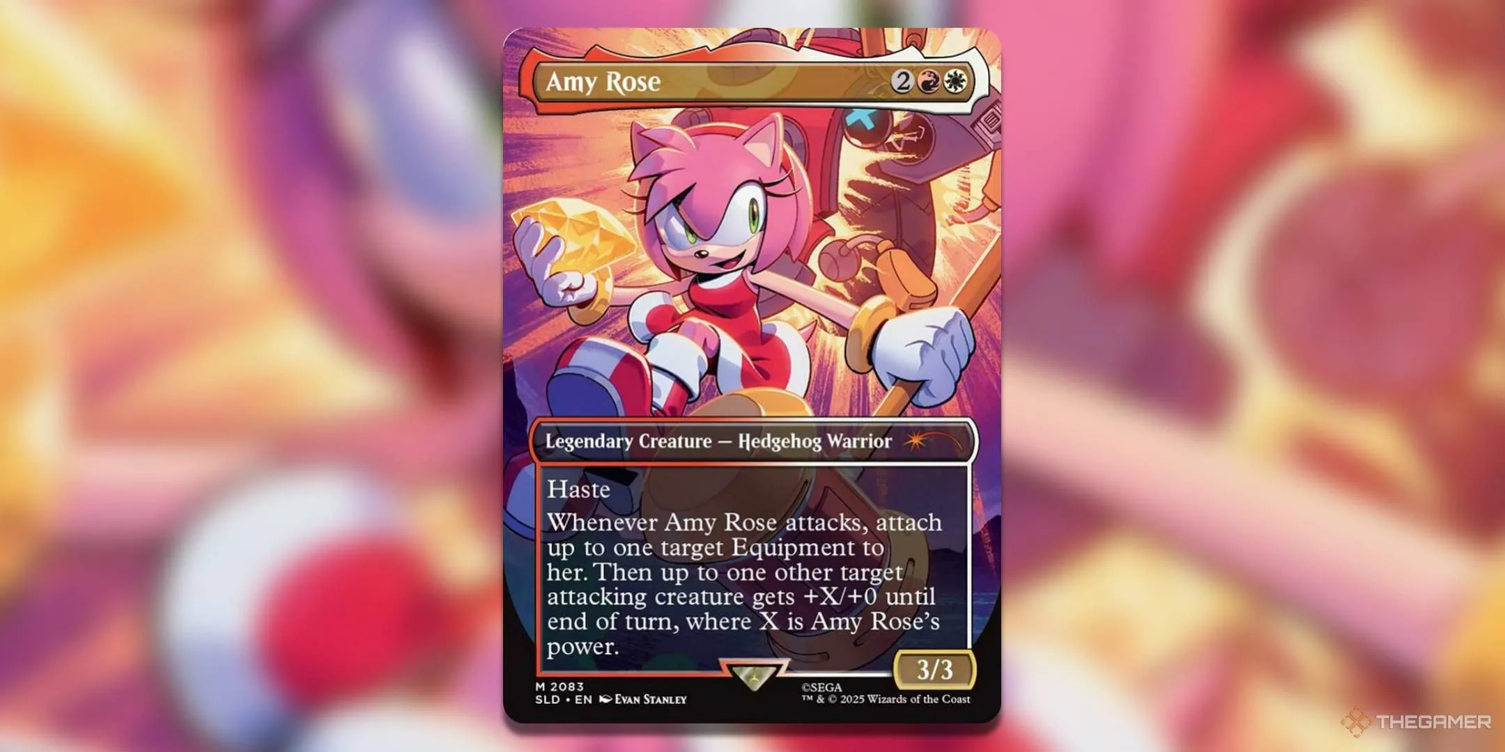 Amy Rose cầm Chaos Emerald và đang chạy trốn trong artwork thẻ Magic: The Gathering