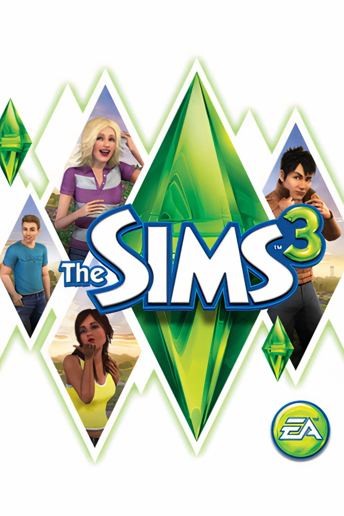 Ảnh bìa game The Sims 3 với các Sim đang tương tác trong môi trường thế giới mở, thể hiện sự tự do trong việc xây dựng các mối quan hệ