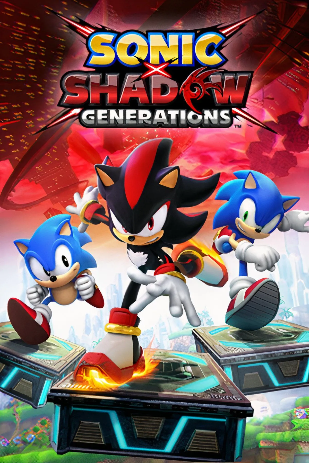 Ảnh bìa Sonic X Shadow Generations, giới thiệu Sonic và Shadow trong phiên bản nâng cấp