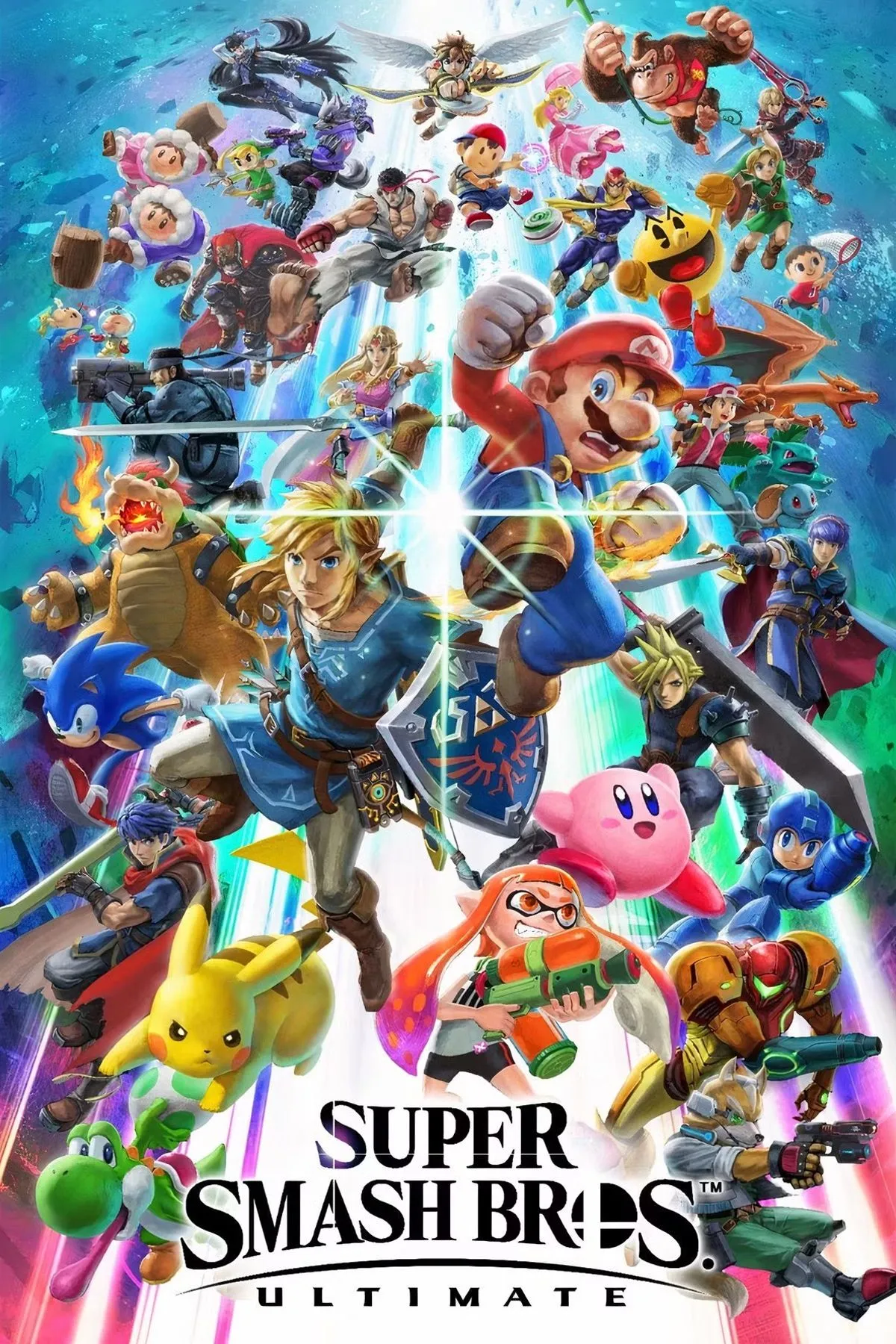 Ảnh bìa Super Smash Bros. Ultimate với dàn nhân vật khổng lồ, tượng trưng cho đỉnh cao của dòng game đối kháng