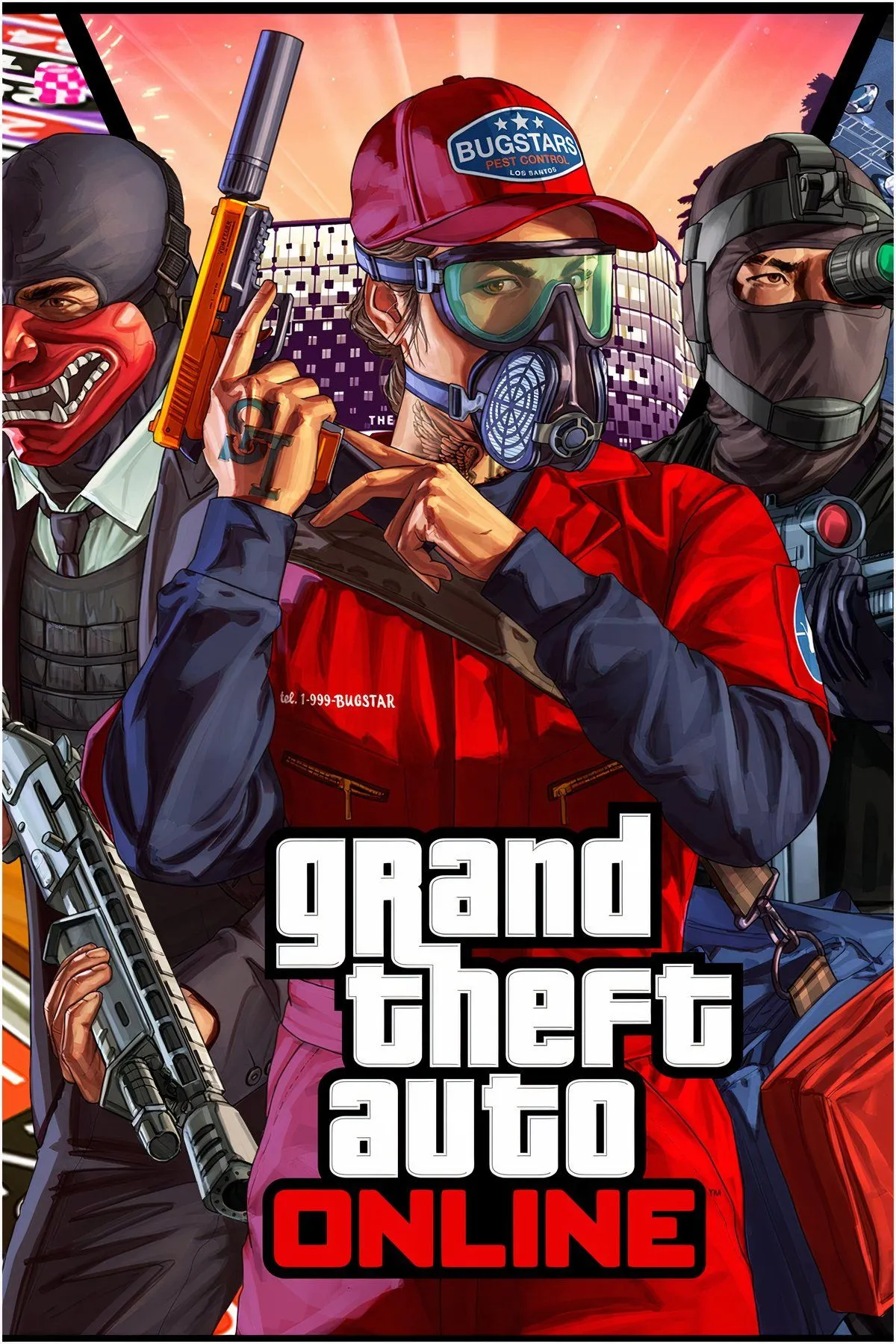 Ảnh bìa trang tag Grand Theft Auto Online, hiển thị logo trò chơi trên nền thành phố Los Santos về đêm