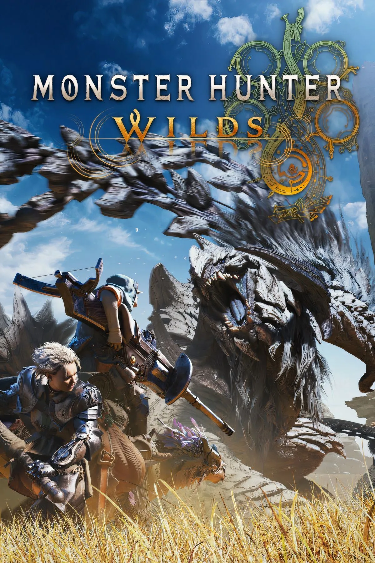 Artwork chính thức của game Monster Hunter Wilds, thể hiện bối cảnh và phong cách đồ họa