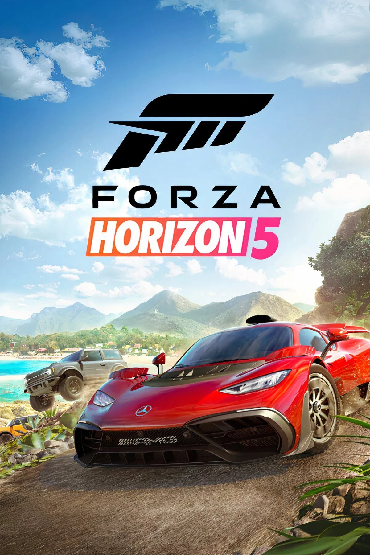 Bìa game Forza Horizon 5 với một siêu xe đua trên nền cảnh quan Mexico rực rỡ.
