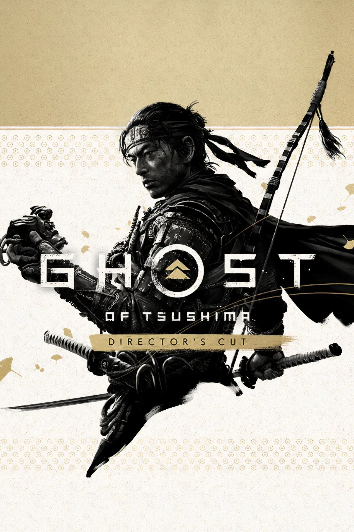 Bìa game Ghost of Tsushima Director's Cut, với nhân vật chính Jin Sakai cưỡi ngựa trong bối cảnh phong cảnh tuyệt đẹp.