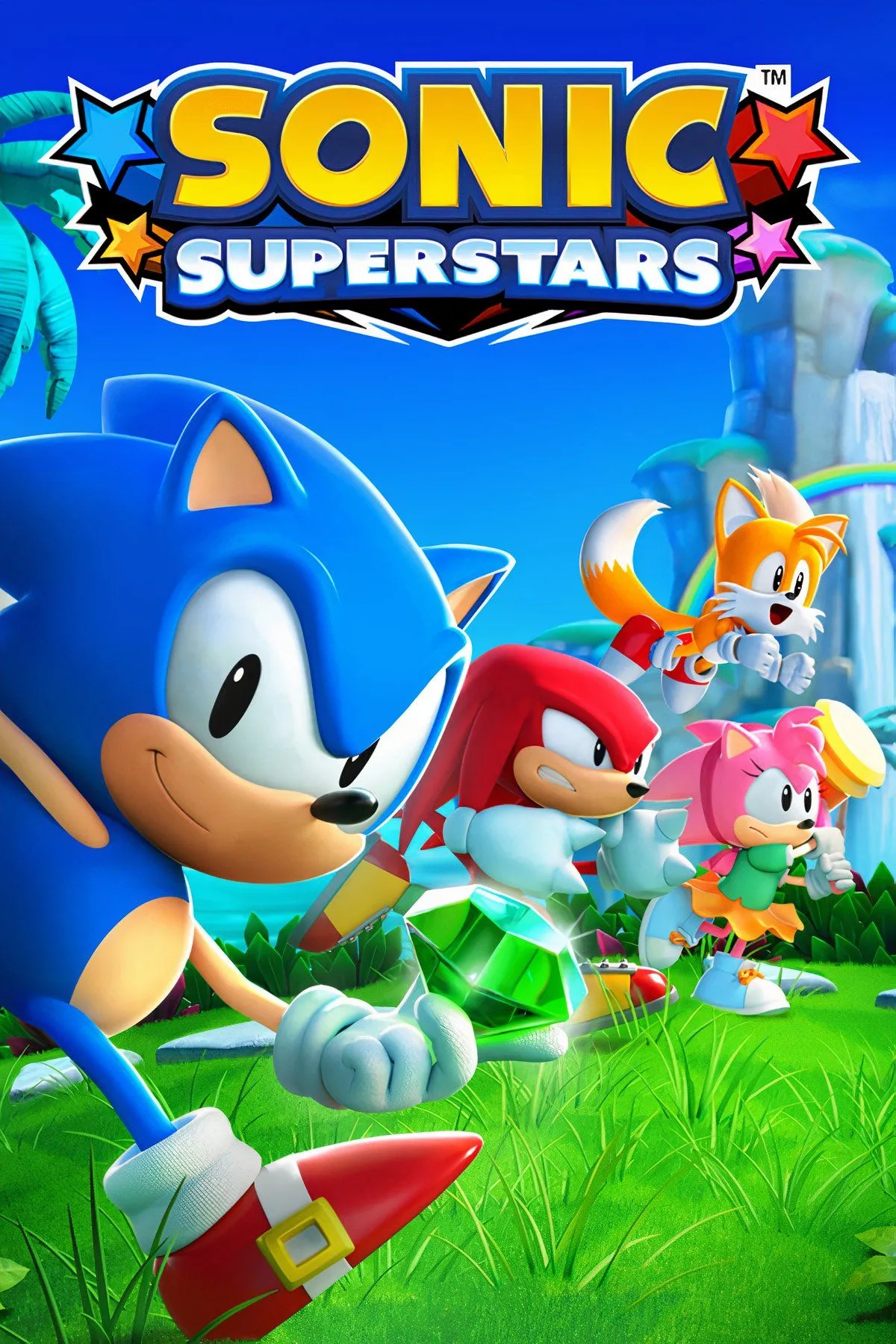 Bìa game Sonic Superstars với các nhân vật chính và thiết kế màn chơi đa dạng