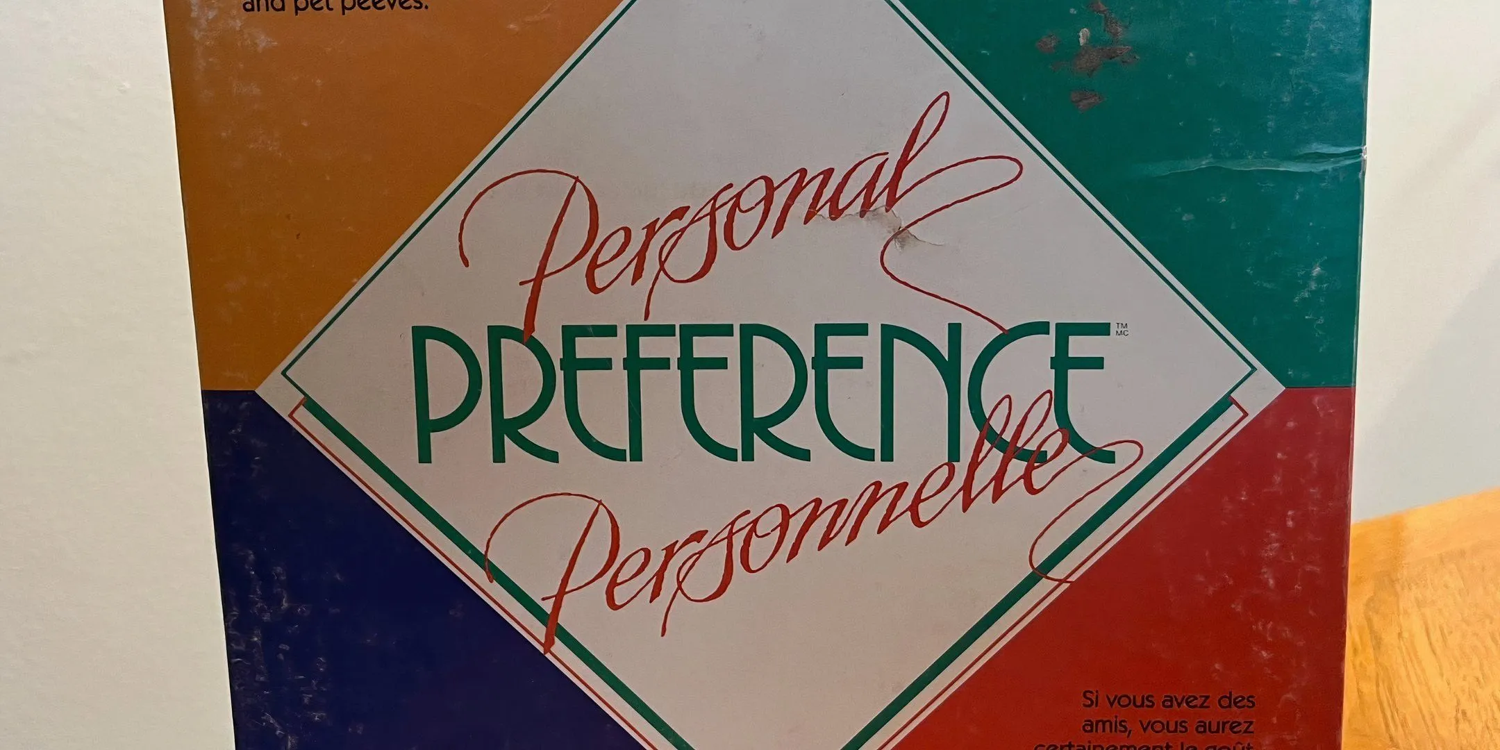 Bìa hộp game Personal Preference, thể hiện một trò chơi tương tác cá nhân đơn giản.