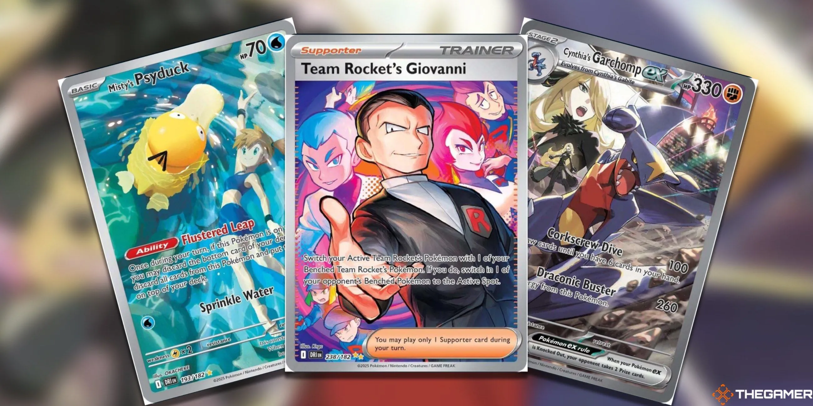 Bộ ba thẻ bài từ bộ Destined Rivals, bao gồm nhân vật Misty, mang đến các chiến lược độc đáo trong Pokemon TCG.