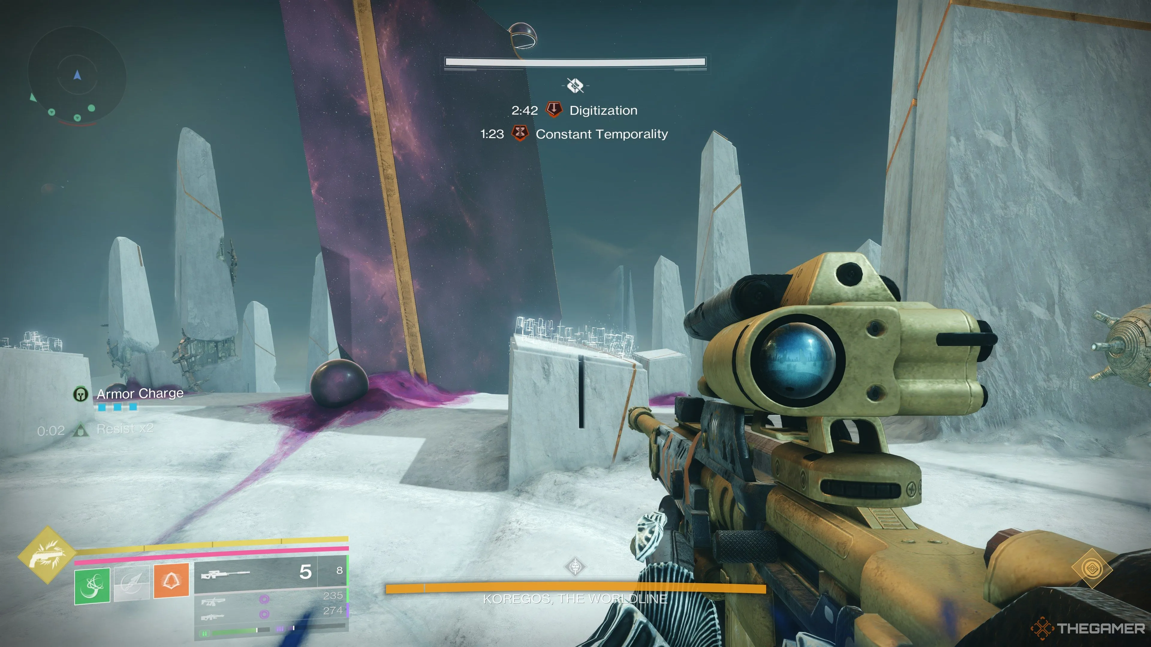 Buff Temporal Oculus đang hoạt động trên màn hình người chơi trong raid Destiny 2 Desert Perpetual