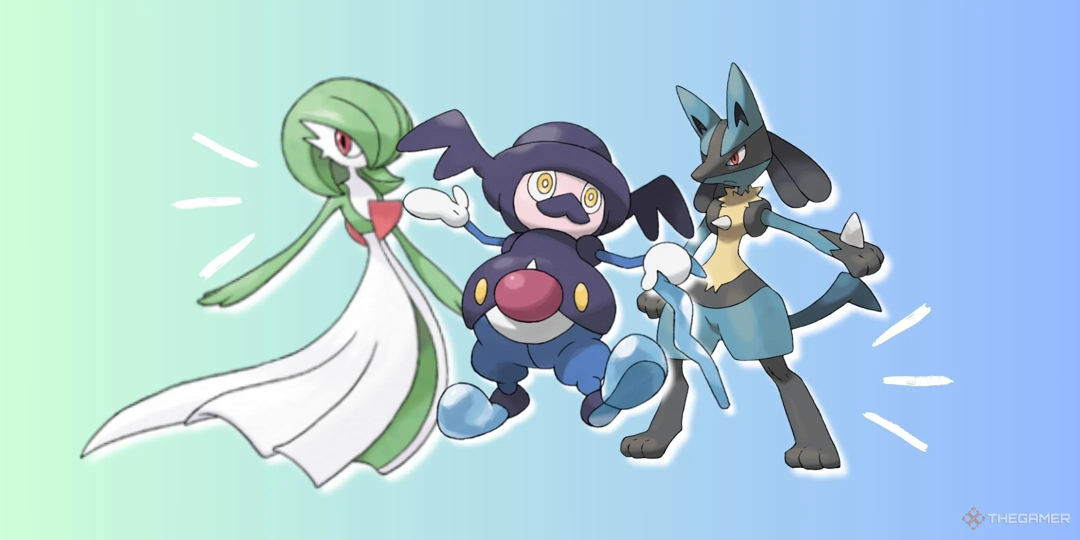 Các Pokemon Gardevoir, Mr. Rime và Lucario trong hình ảnh minh họa 3D