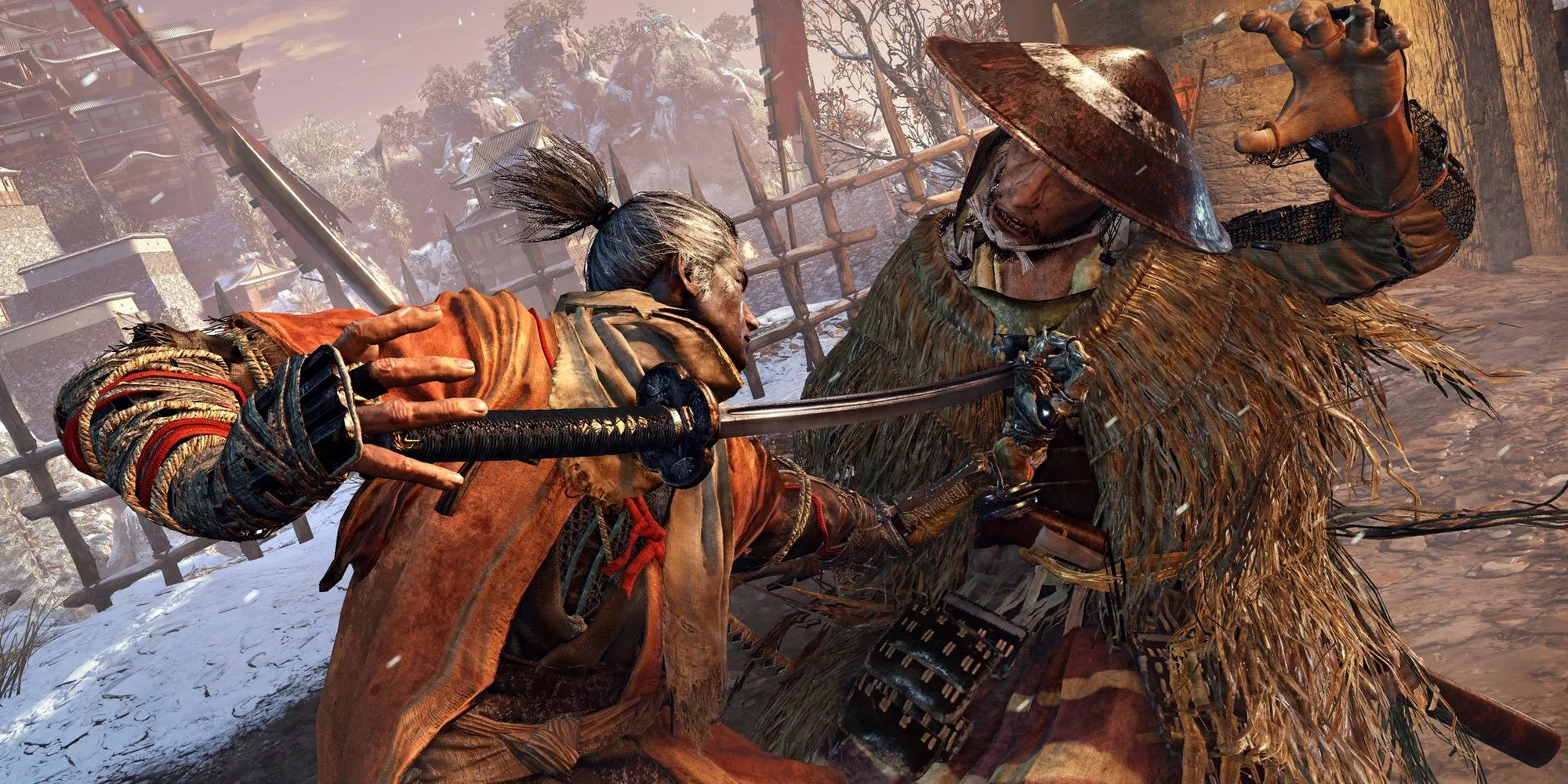 Cận cảnh Sekiro hạ gục kẻ địch bằng đòn ám sát lén lút, minh họa lối chơi chiến thuật trong game.
