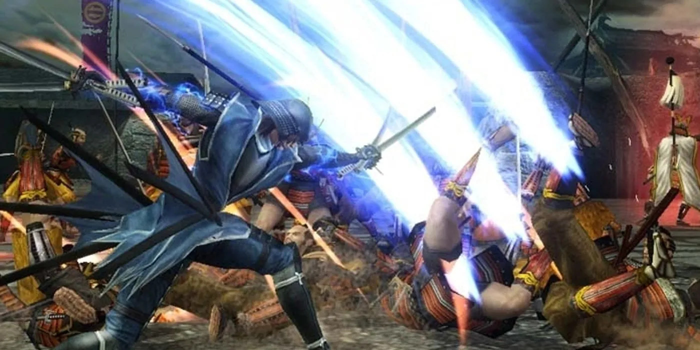 Cảnh chiến đấu hoành tráng trong Sengoku Basara 4, thể hiện phong cách chặt chém đặc trưng