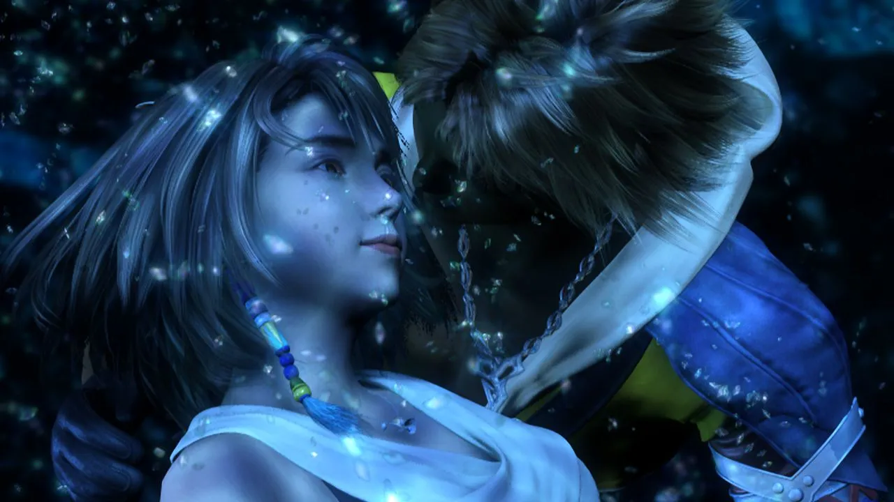 Cảnh chiến đấu trong Final Fantasy X với đội hình Yuna, Tidus và Auron