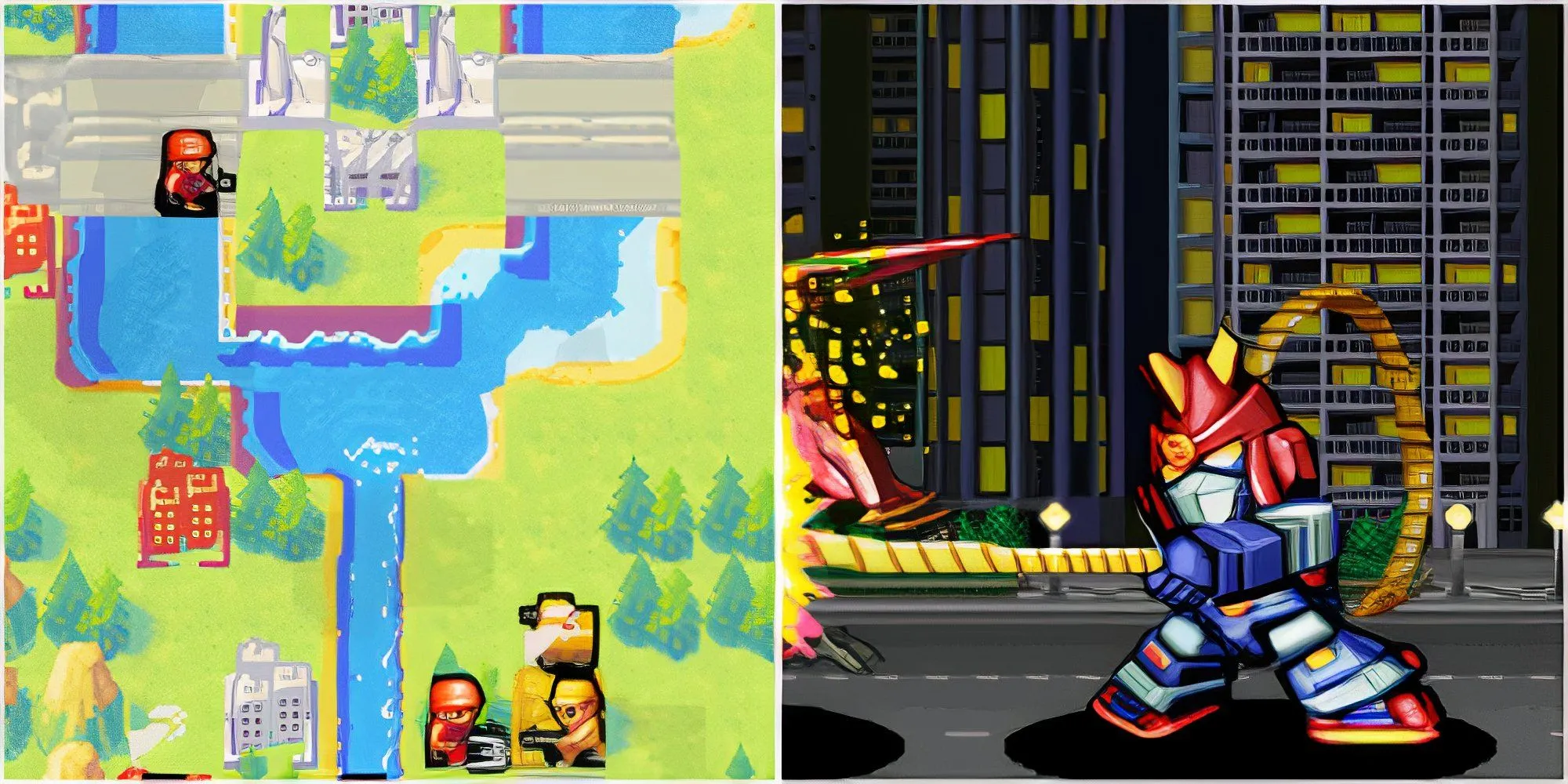 Cảnh chiến đấu trong hai tựa game Tactical JRPG nổi bật trên Nintendo DS: Advance Wars và Super Robot Wars L