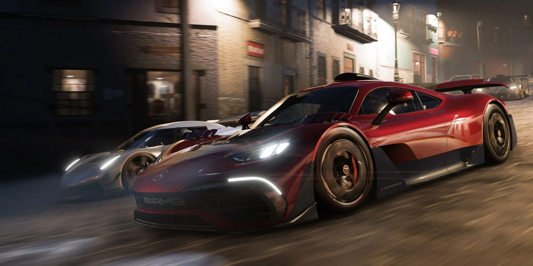 Cảnh đêm rực rỡ ánh đèn neon trong Forza Horizon 5, một góc nhìn độc đáo về thế giới game.