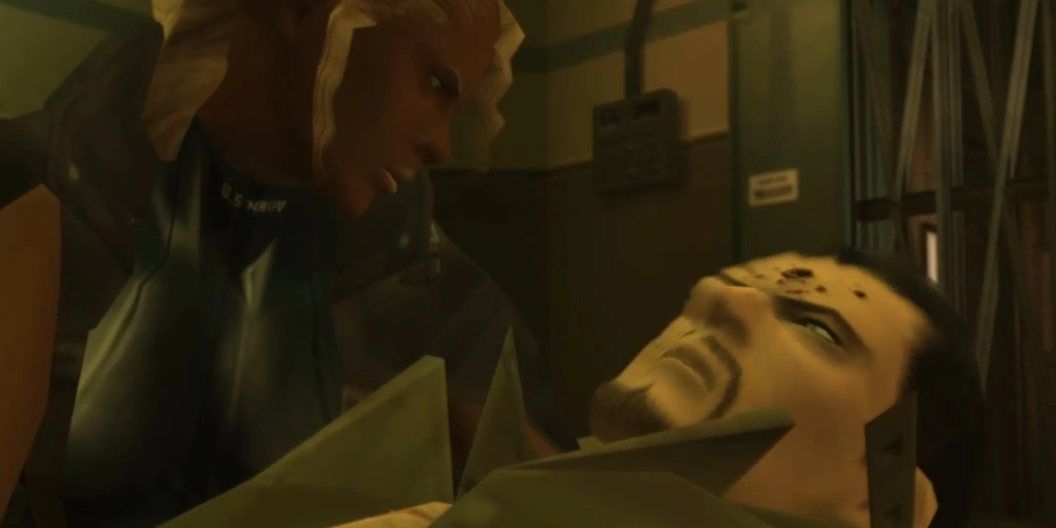 Cảnh Fortune ôm Vamp trong Metal Gear Solid 2: Sons of Liberty, thể hiện sự điên rồ của Dead Cell.
