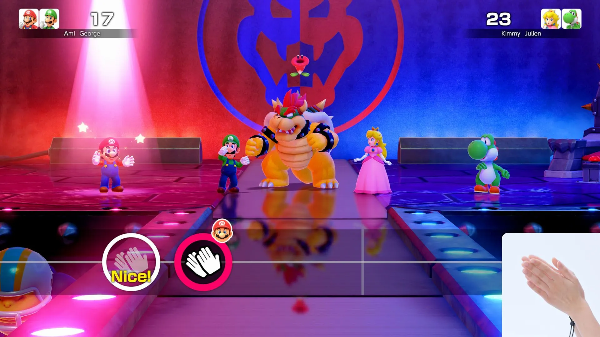 Cảnh nhân vật Mario và bạn bè trong một phân cảnh tương tác sôi động của game.