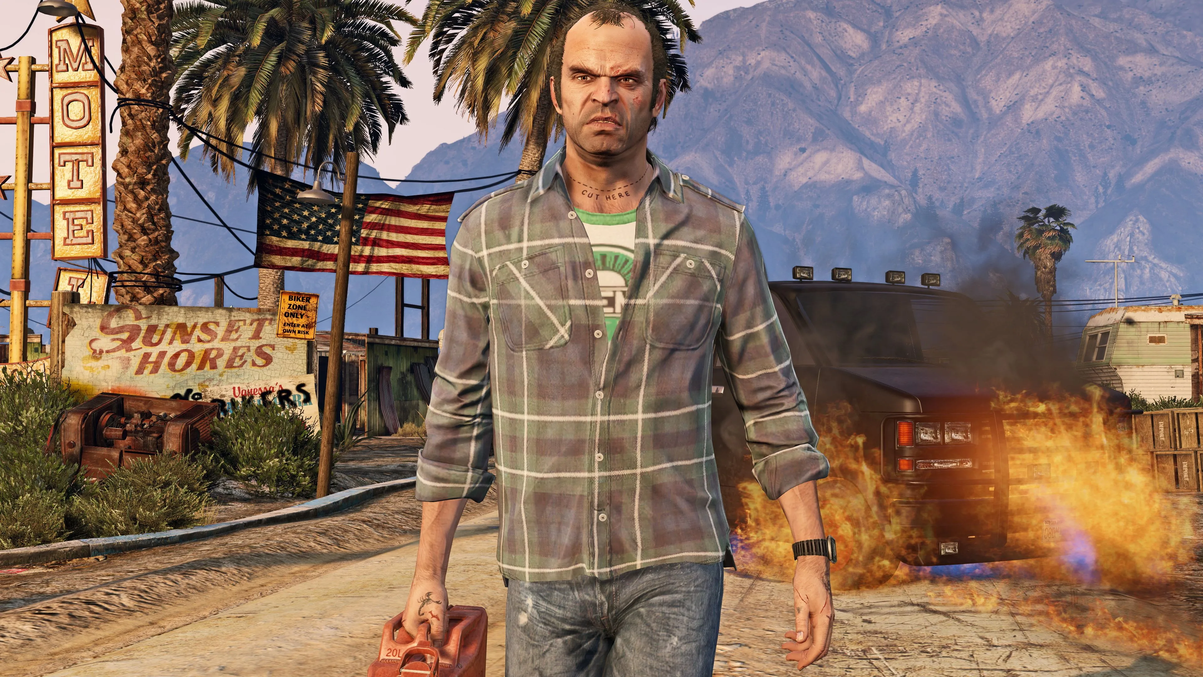 Cảnh truy đuổi đầy kịch tính với xe hơi và trực thăng trong Grand Theft Auto 5.