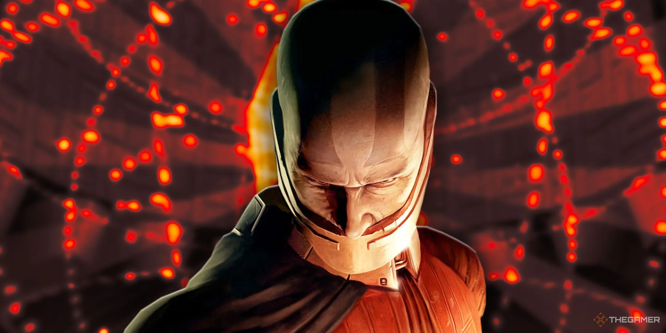 Chân dung Darth Malak nổi bật trên nền mờ của Star Wars: Knights of the Old Republic, một tựa game nhập vai Star Wars kinh điển.
