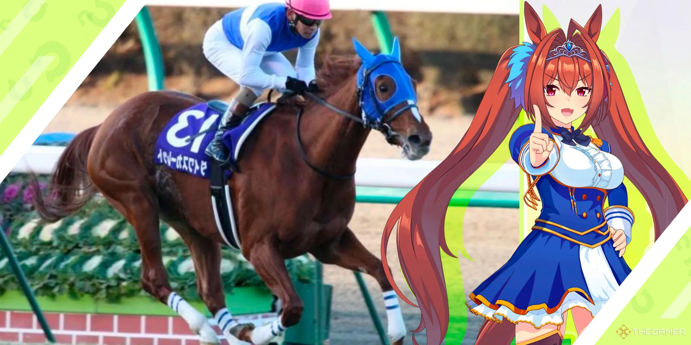 Daiwa Scarlet trong game Umamusume Pretty Derby và ngựa cái thật, biểu tượng cho sự cạnh tranh khốc liệt và tinh thần không lùi bước