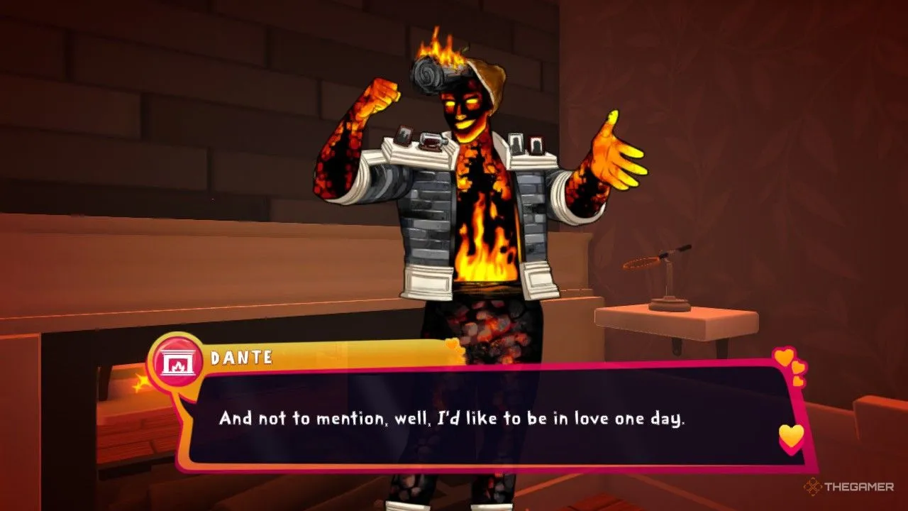 Dante bày tỏ mong muốn được yêu trong game Date Everything.