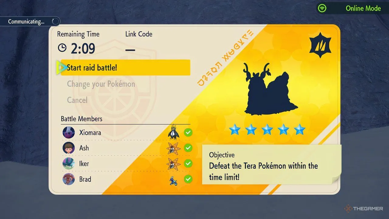 Game thủ chuẩn bị tham gia Tera Raid cùng đồng đội để đánh bại Shiny Wo-Chien trong Pokemon Scarlet và Violet.