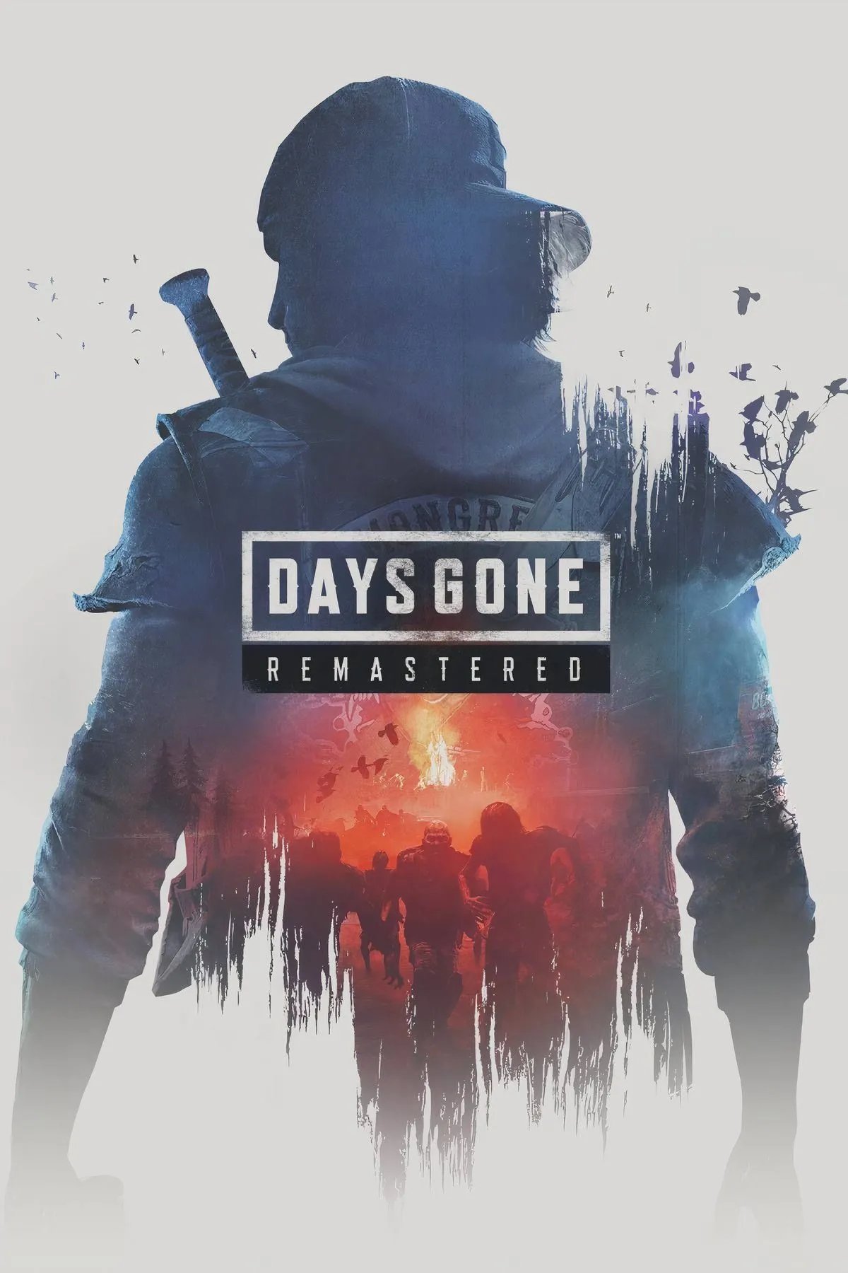 Hình ảnh bìa của Days Gone Remastered, cho thấy Deacon St. John trên chiếc xe máy biểu tượng giữa khung cảnh hậu tận thế.