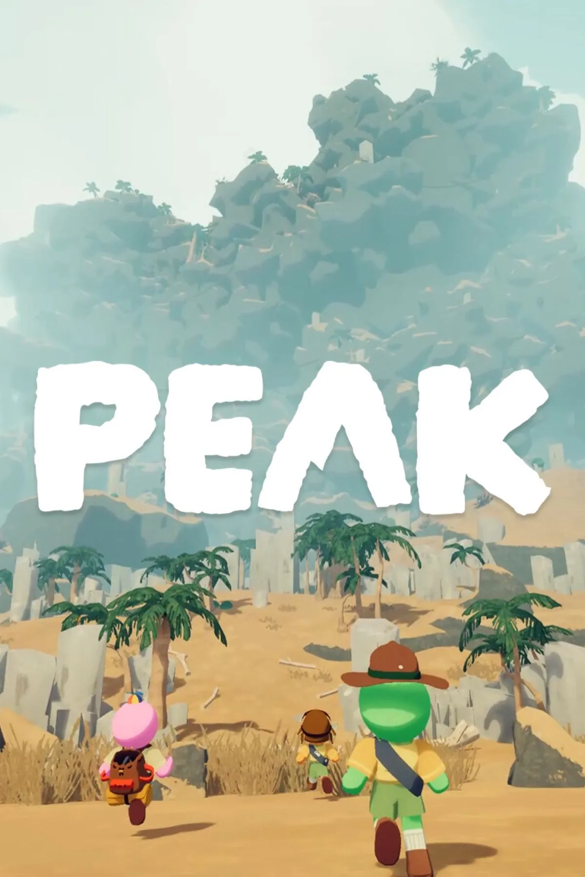Hình ảnh bìa game Peak, với cảnh người chơi đang leo núi trong môi trường tuyết.