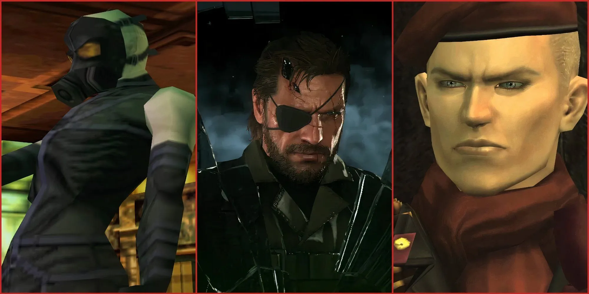 Hình ảnh các nhân vật phản diện đáng nhớ trong Metal Gear Solid, bao gồm Psycho Mantis, Venom Snake và Ocelot trẻ, biểu tượng của series game lén lút huyền thoại.