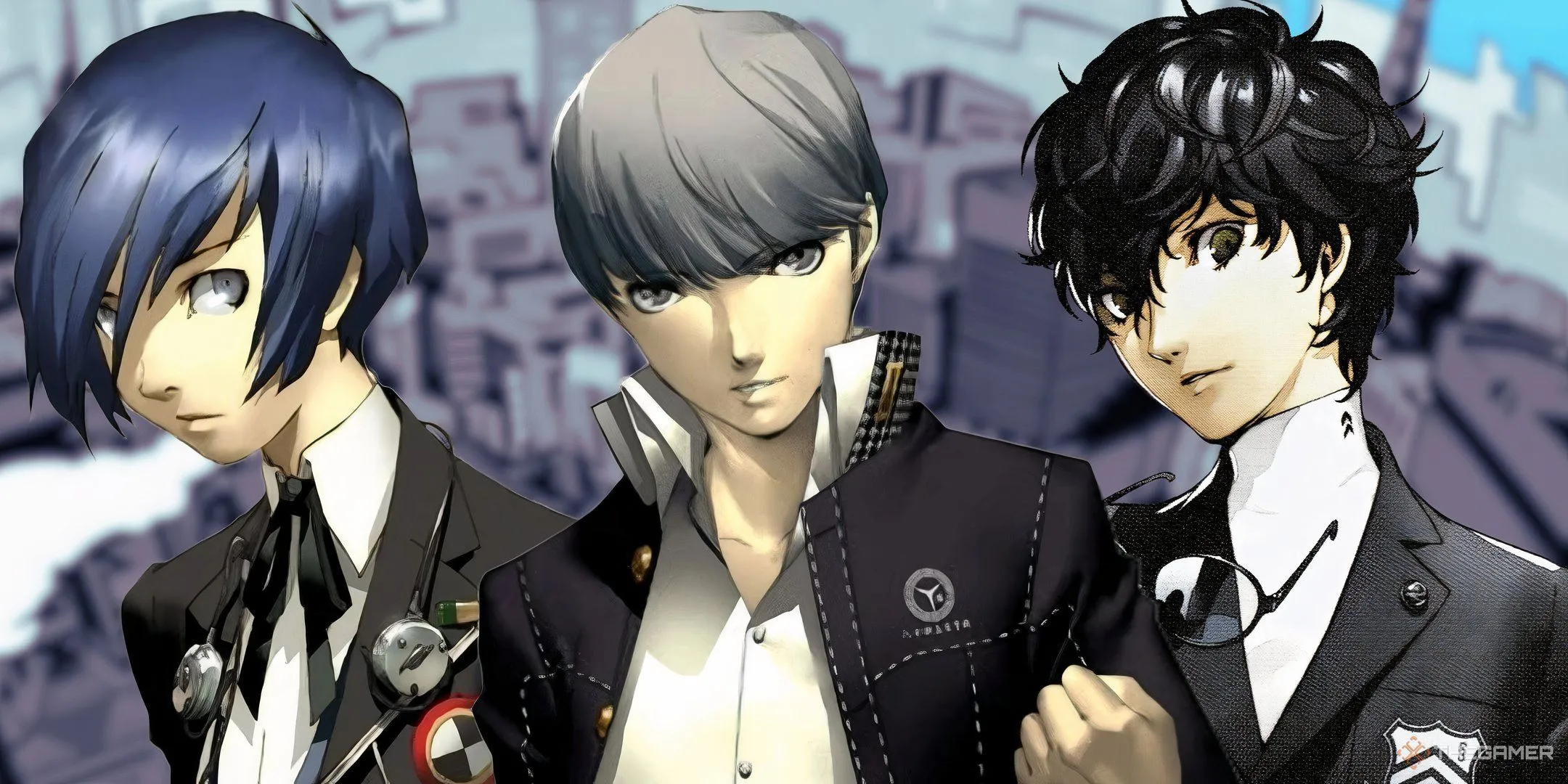 Hình ảnh nhân vật chính series Persona: Persona 3, Persona 4, Persona 5, thể hiện sự đồ sộ của dòng game JRPG này