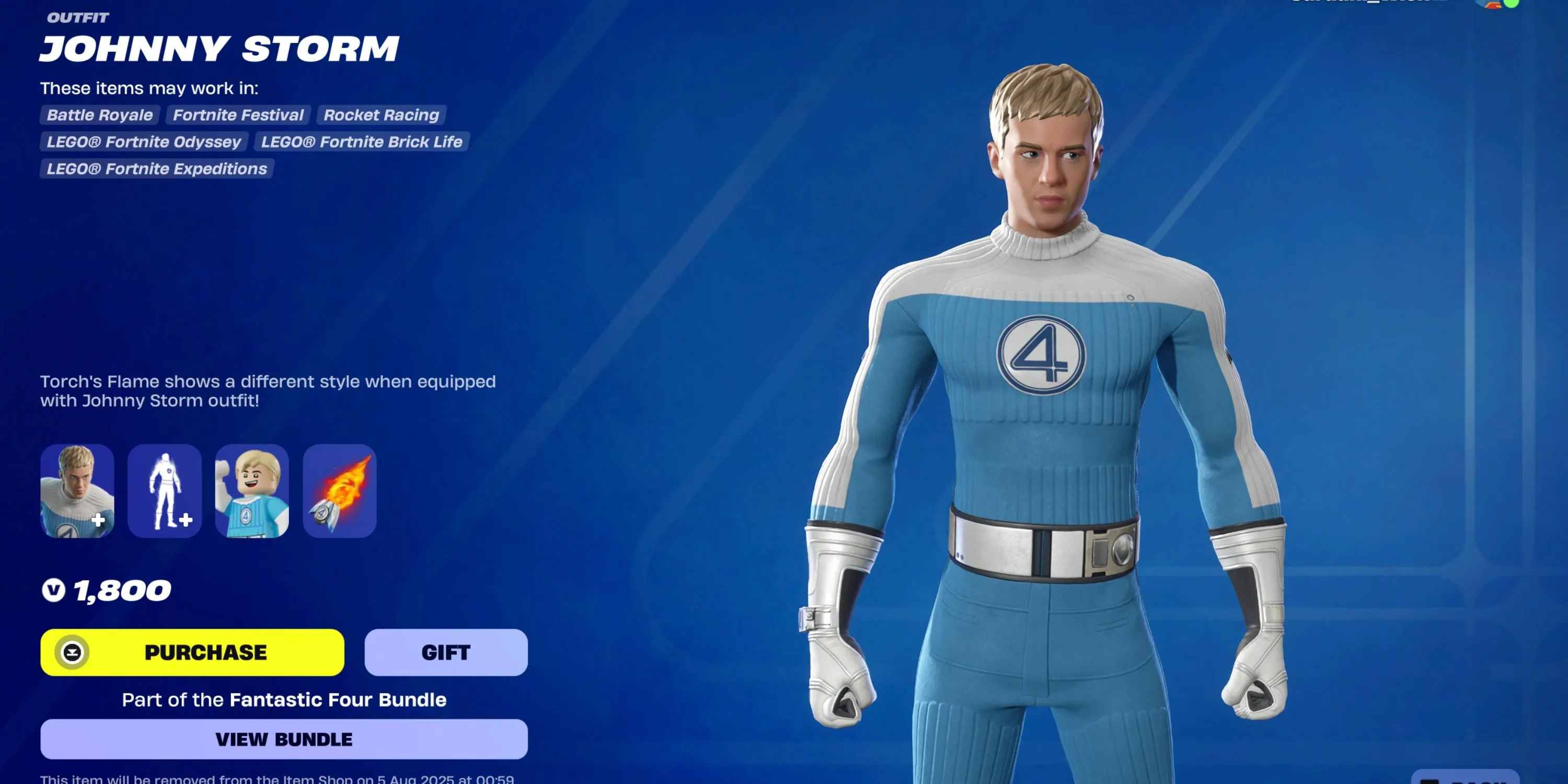 Human Torch trong Fortnite biến hình với hiệu ứng lửa
