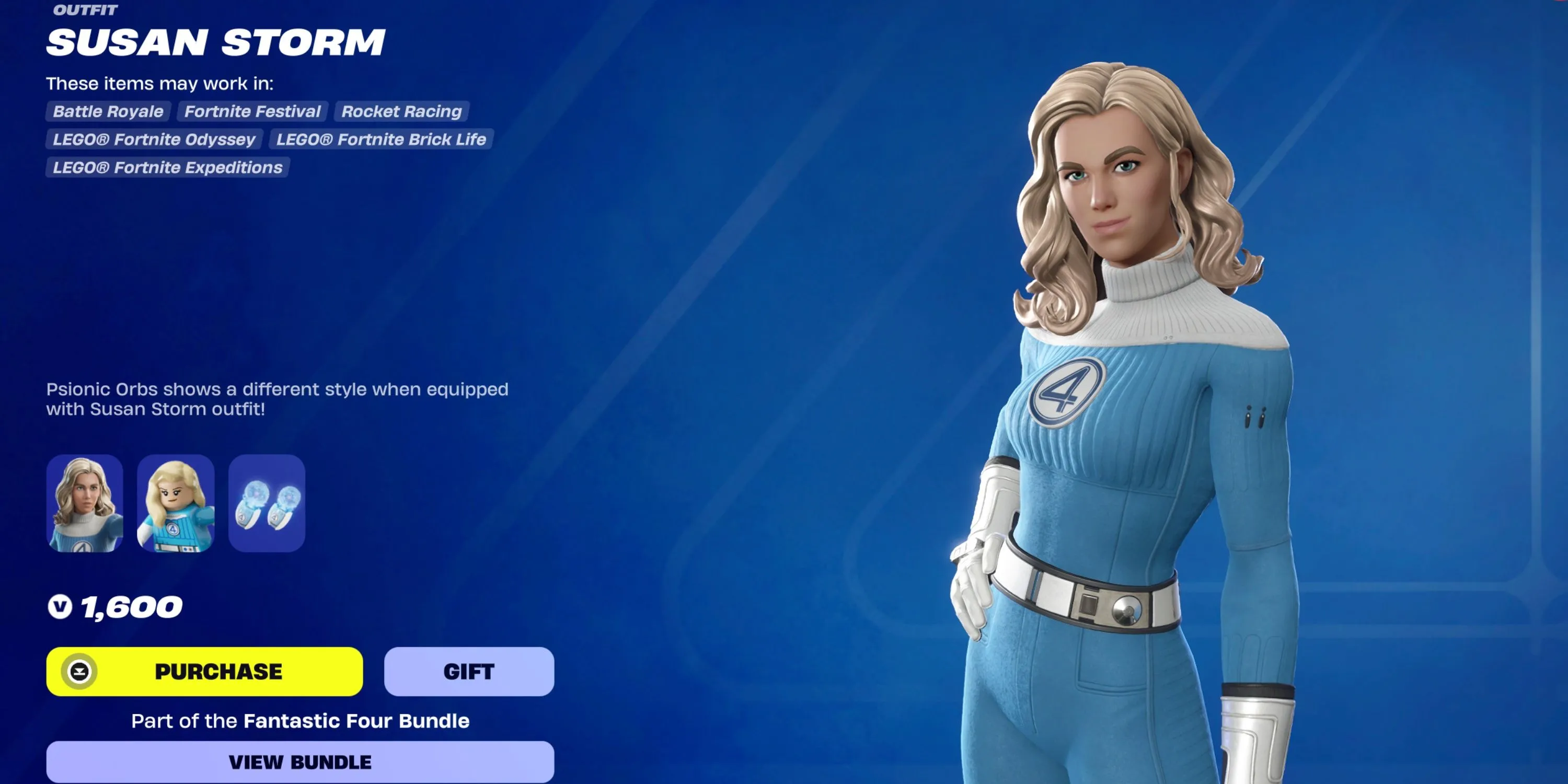 Invisible Woman trong Fortnite sử dụng Psionic Orbs