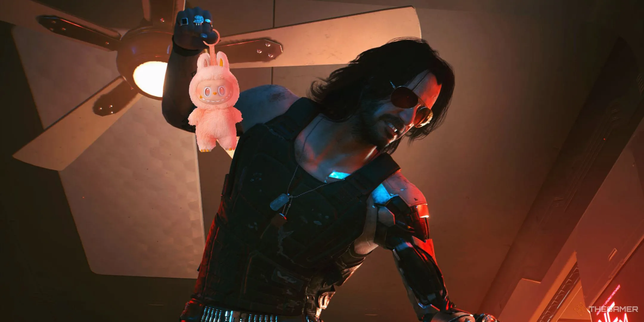 Johnny Silverhand cầm Labubu trong Cyberpunk 2077.
