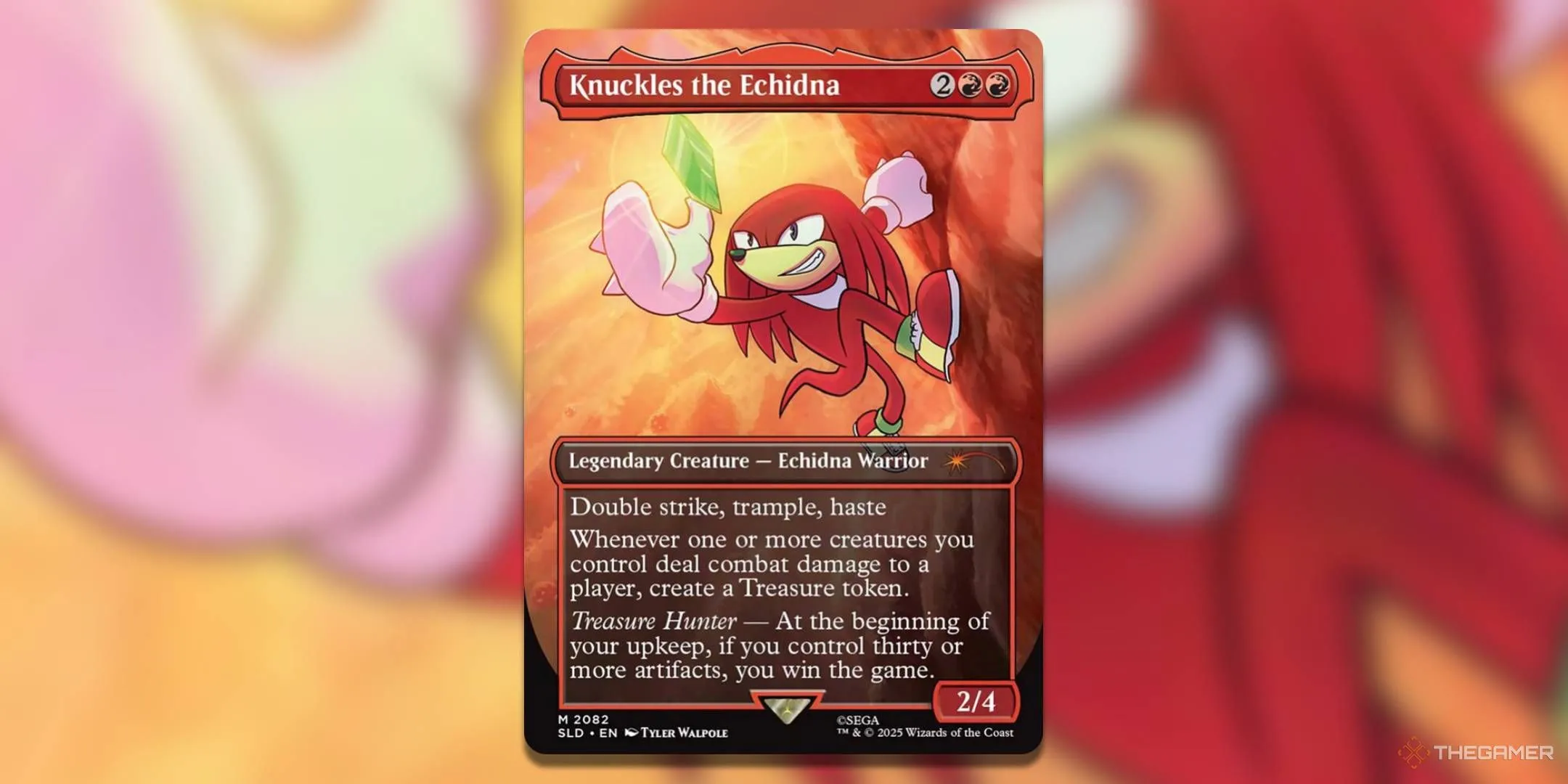 Knuckles The Echidna đang leo lên vách đá và vươn tới một viên đá quý