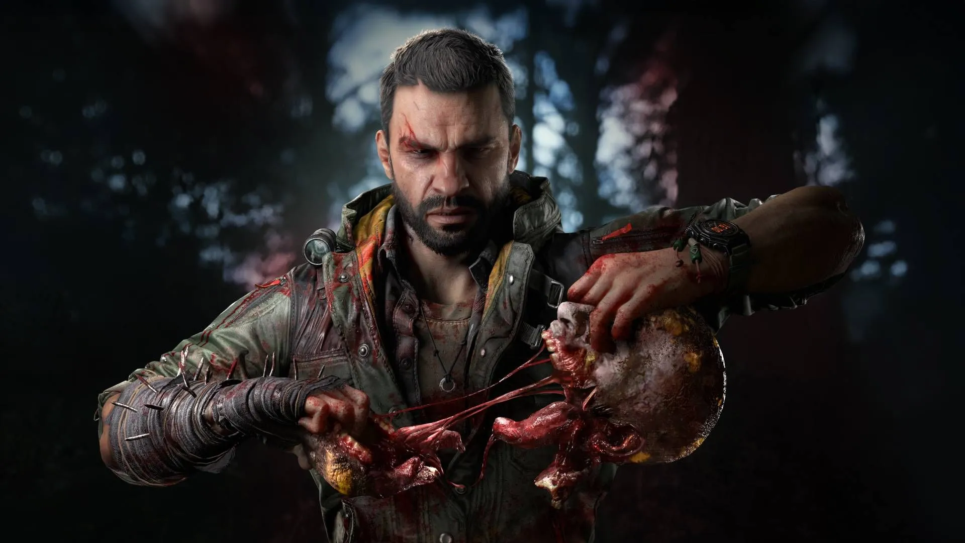 Kyle Crane thực hiện pha kết liễu tàn bạo lên zombie trong Dying Light The Beast