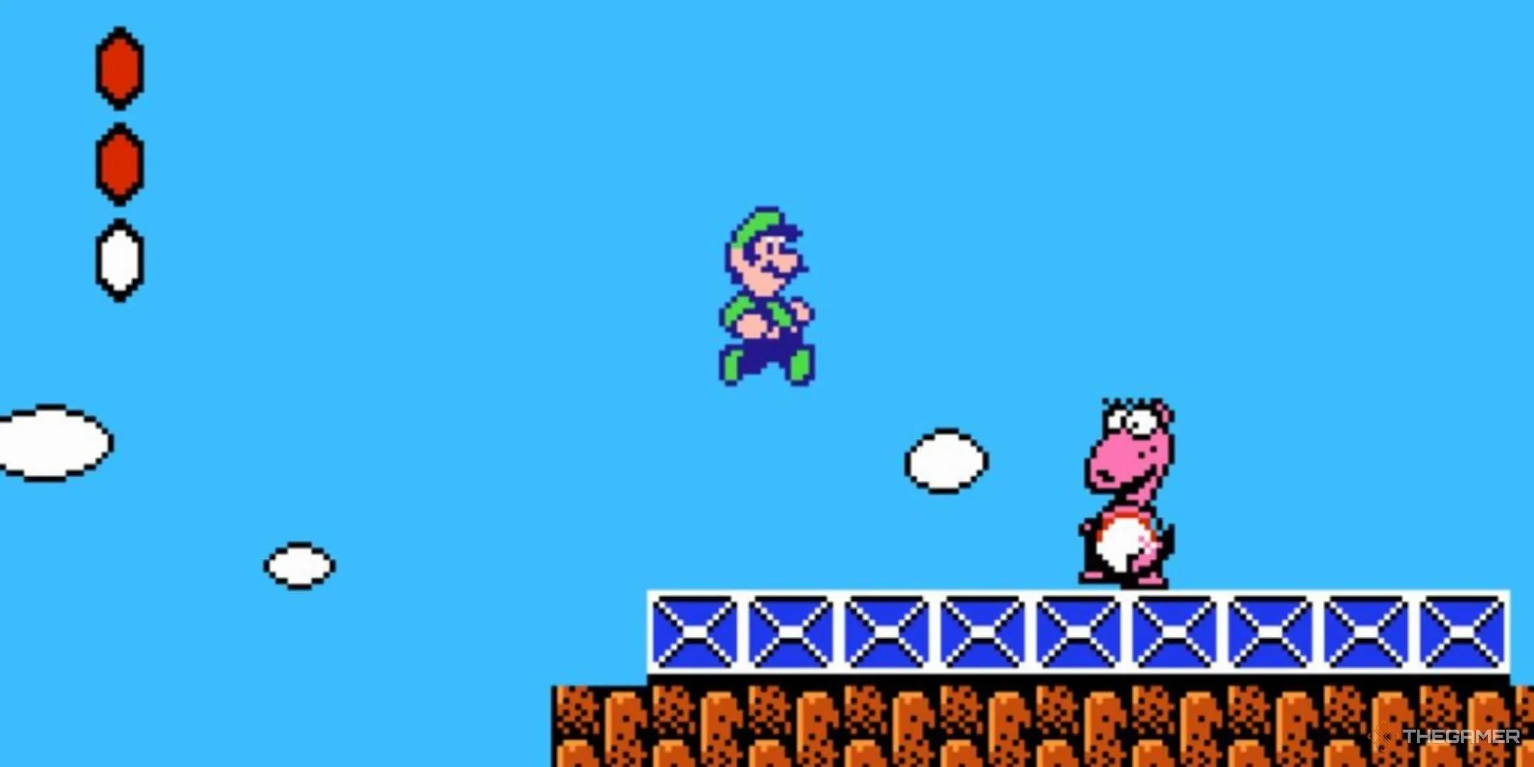 Luigi thực hiện cú nhảy đặc trưng trong Super Mario Bros 2