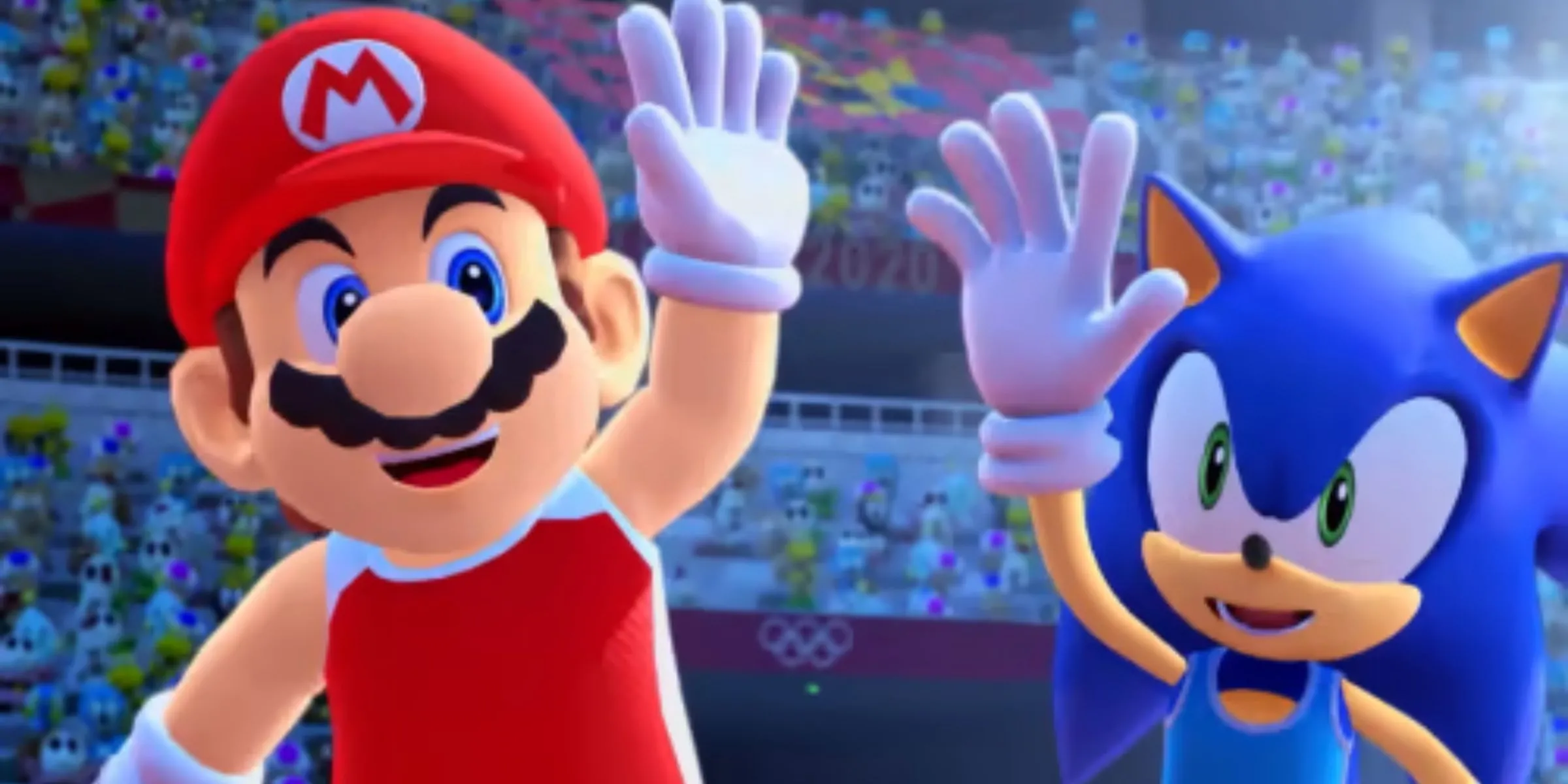 Mario và Sonic vẫy tay chào người hâm mộ trong Mario &amp; Sonic at the Olympic Games Tokyo 2020