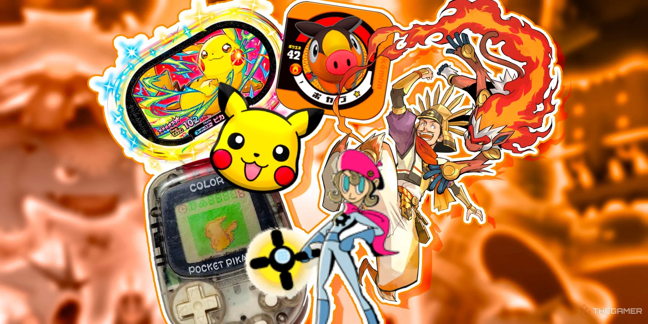 Minh họa các sản phẩm và game phụ Pokemon 2D qua các thời kỳ